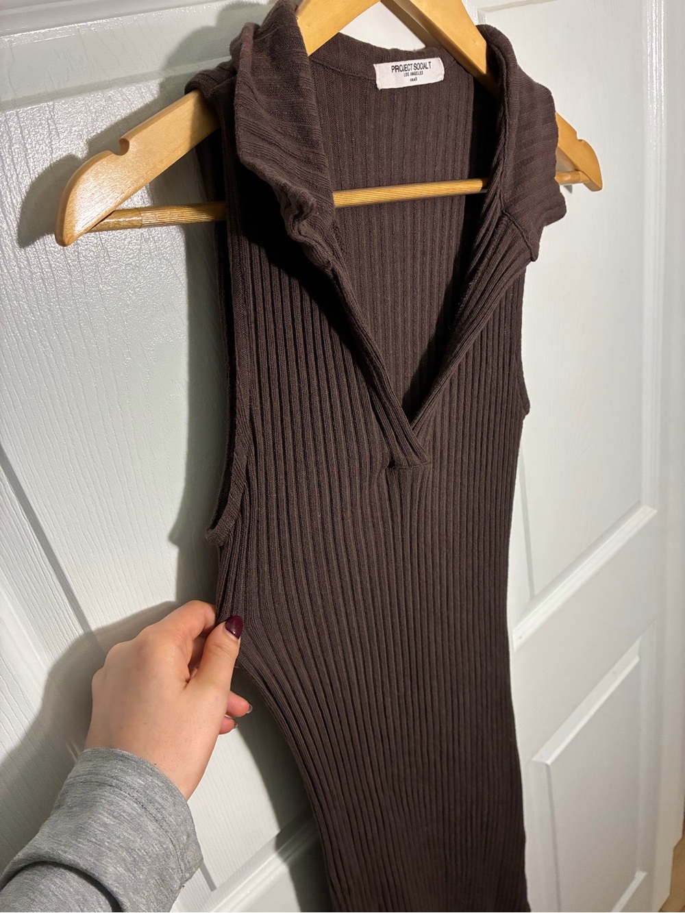 Project Social T Sleeveless Ribbed Polo Maxi Dress in Dark Brown